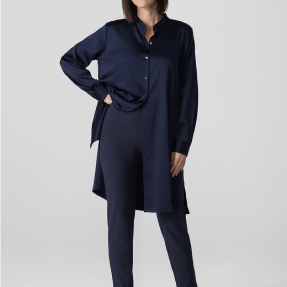 Eileen Fisher Women’s Navy Blue Washable Stretch Crepe Slim Ankle Pant Sz XS